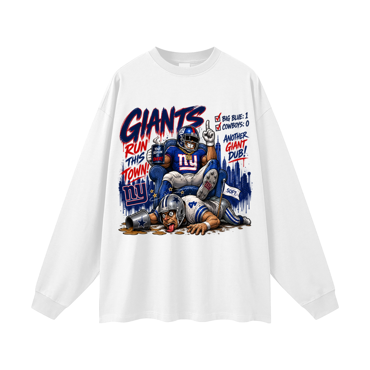 Big Blue Runs This Town Oversized Long Sleeve Tee