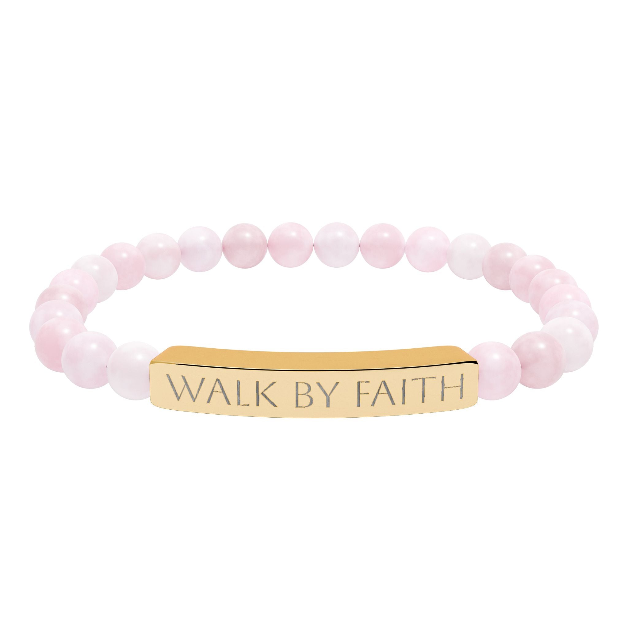 Walk By Faith black beaded Christian bracelet with engraved stainless steel bar