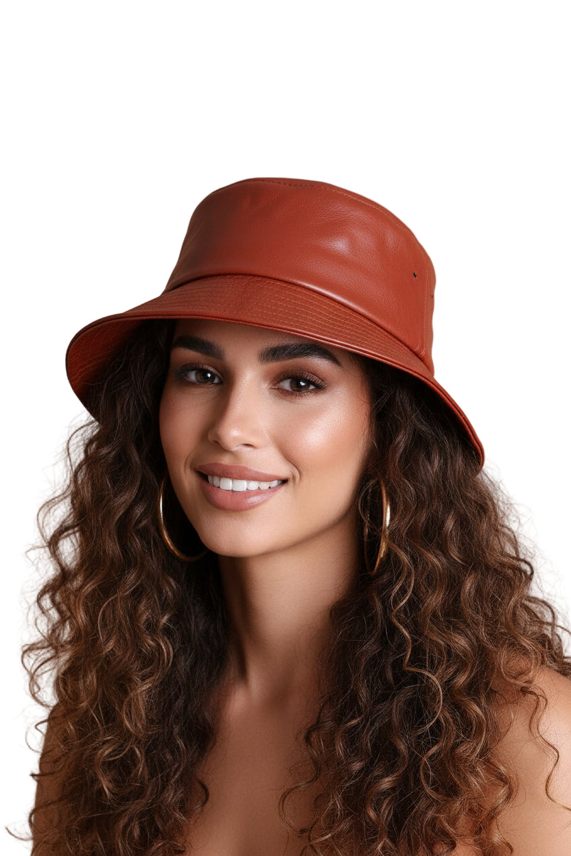 women’s leather bucket hat streetwear style