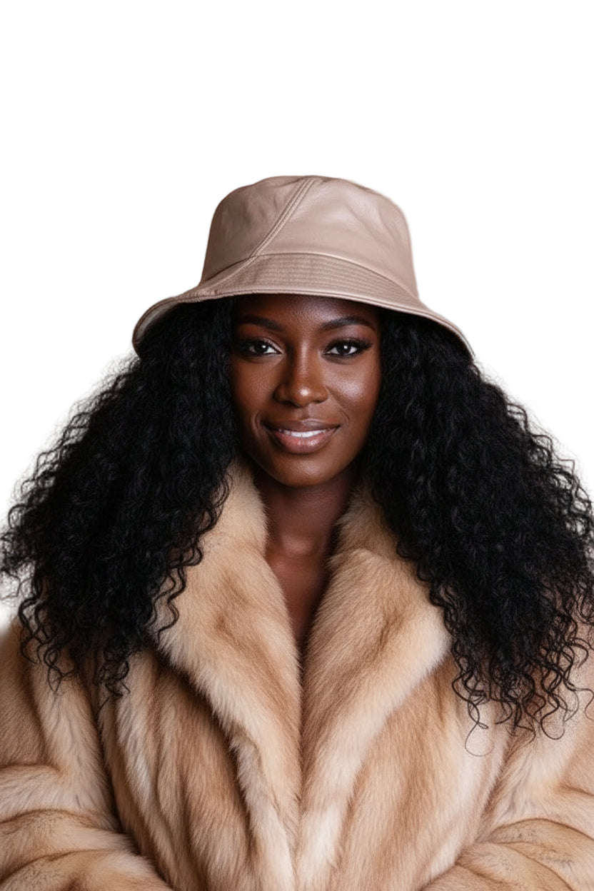 women’s leather bucket hat streetwear style
