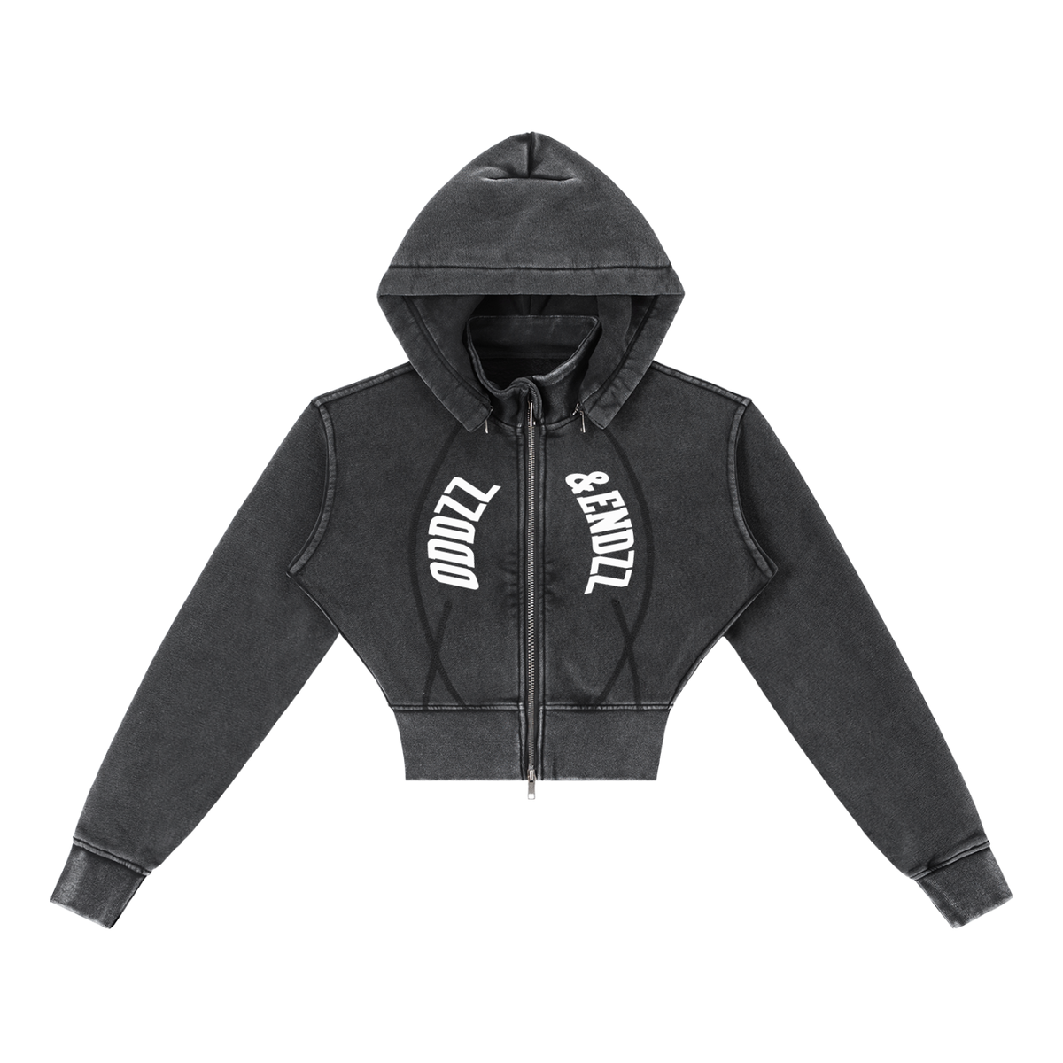 O & E Vintage Wash Cropped Double-Zip Hoodie