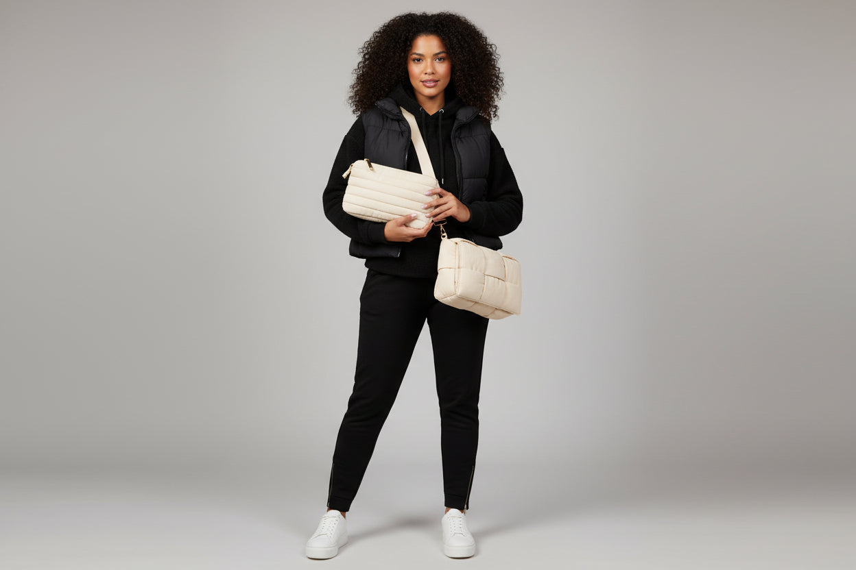 Romy fold-over puffer crossbody quilted bag with pouch