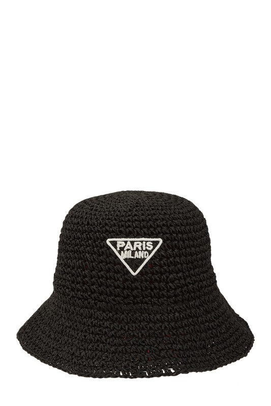 PARIS Embroidery Straw Bucket Hat