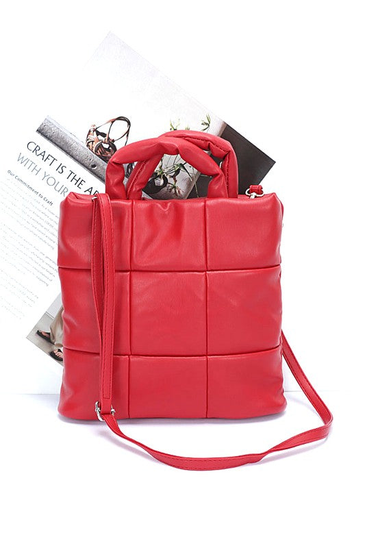 quilted puffer swing bag top handle soft structured handbag