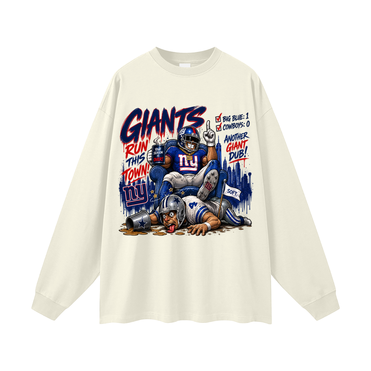Big Blue Runs This Town Oversized Long Sleeve Tee