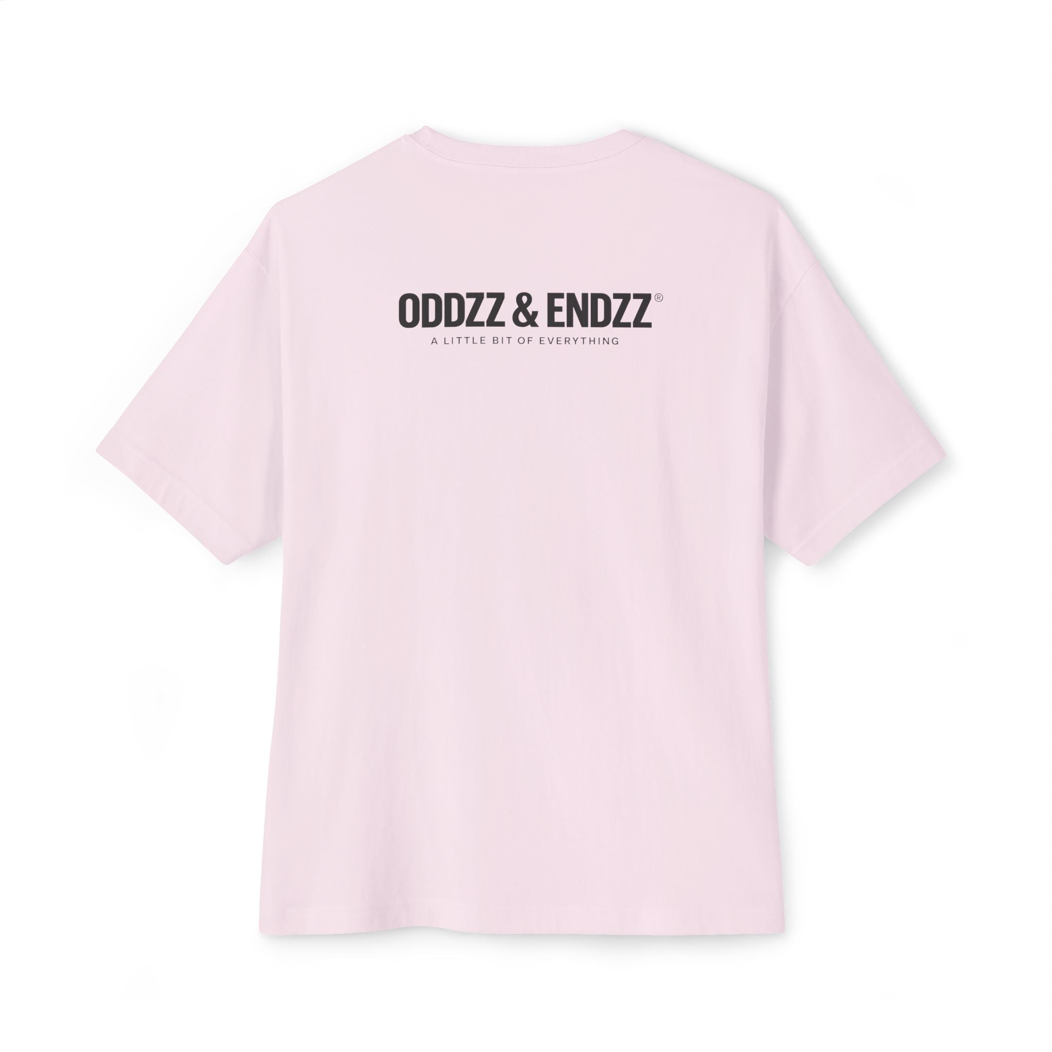 Oversized white streetwear t-shirt featuring the Oddzz & Endzz® signature logo on the back