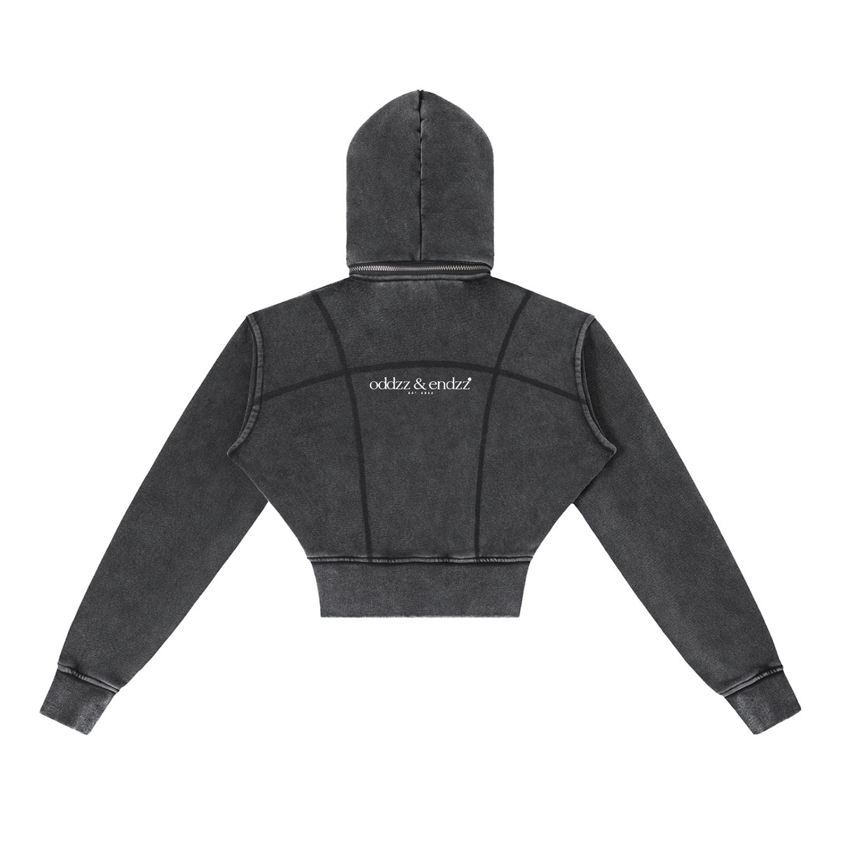 O & E Vintage Wash Cropped Double-Zip Hoodie