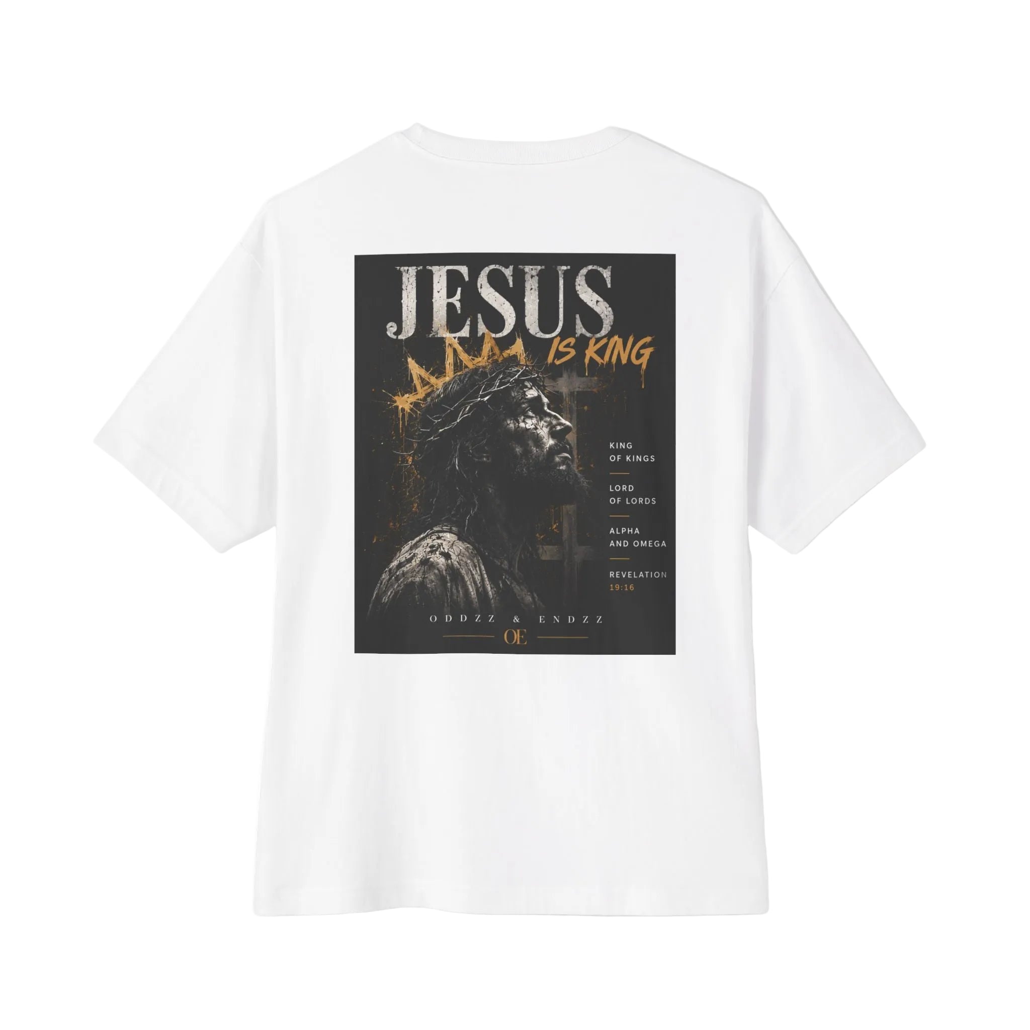 Jesus Is King oversized Christian graphic tee Revelation 19:16 streetwear