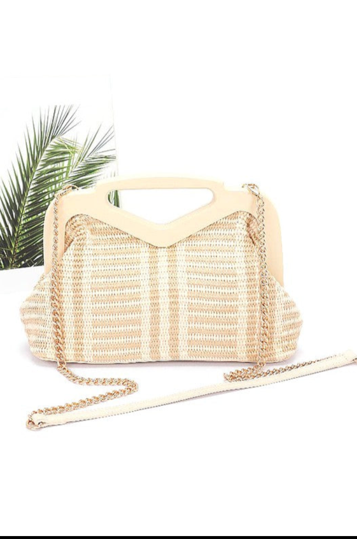 Wooden Frame Straw Clutch