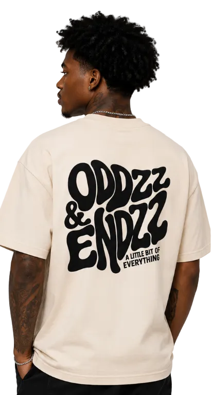 Washed charcoal oversized t-shirt featuring the Oddzz & Endzz® bubble logo back graphic