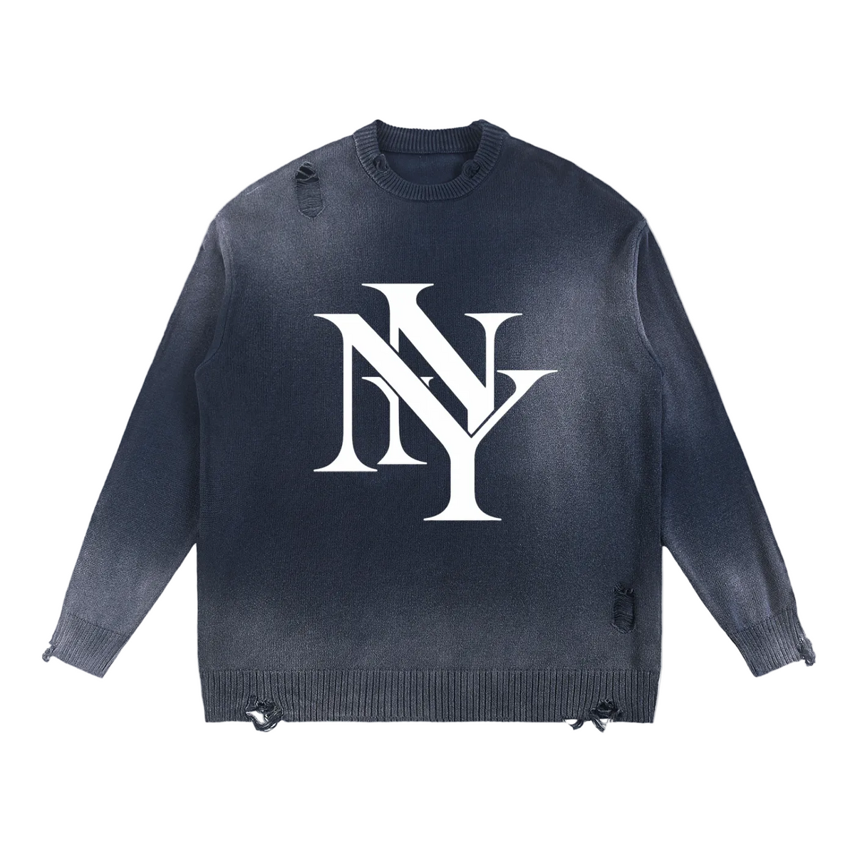 ODDZZ & ENDZZ® SUN FADE DISTRESSED RIPPED CREWNECK SWEATER