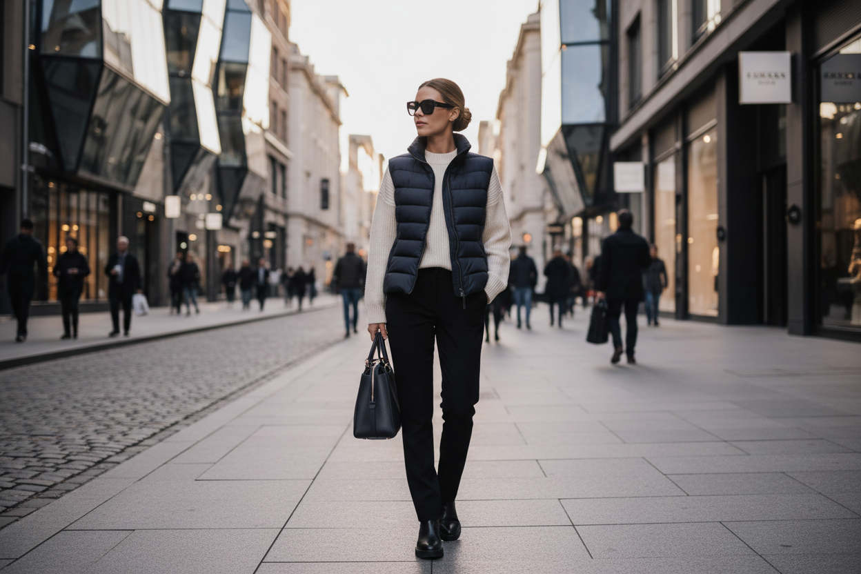 women’s long puffer vest and puffer coats streetwear style