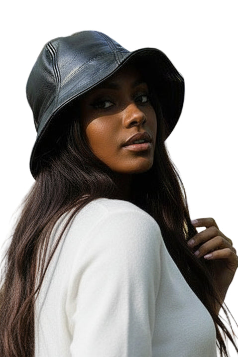 women’s leather bucket hat streetwear style