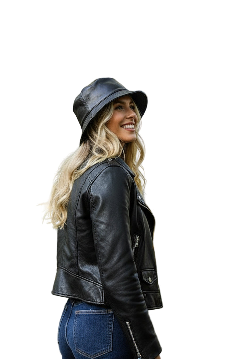 women’s leather bucket hat streetwear style