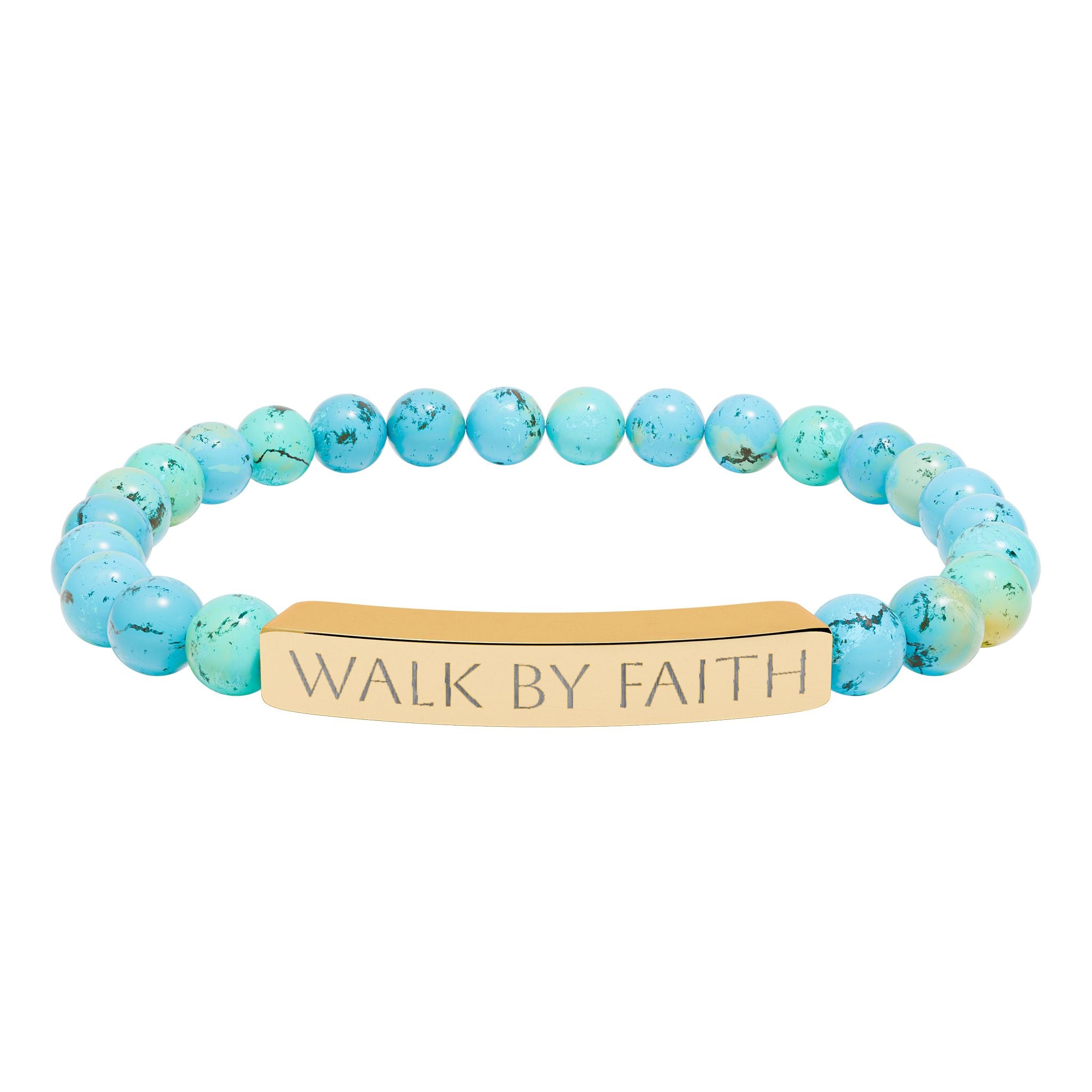 Walk By Faith black beaded Christian bracelet with engraved stainless steel bar