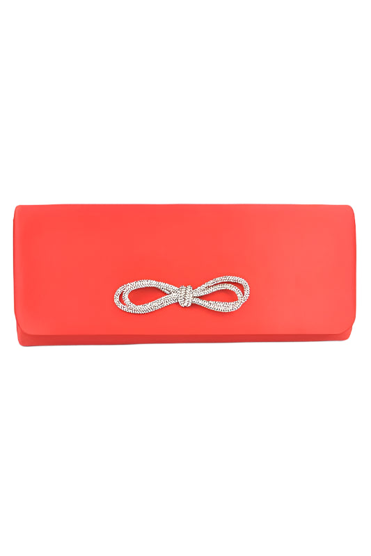 Rhinestone Bow Satin Clutch Bag