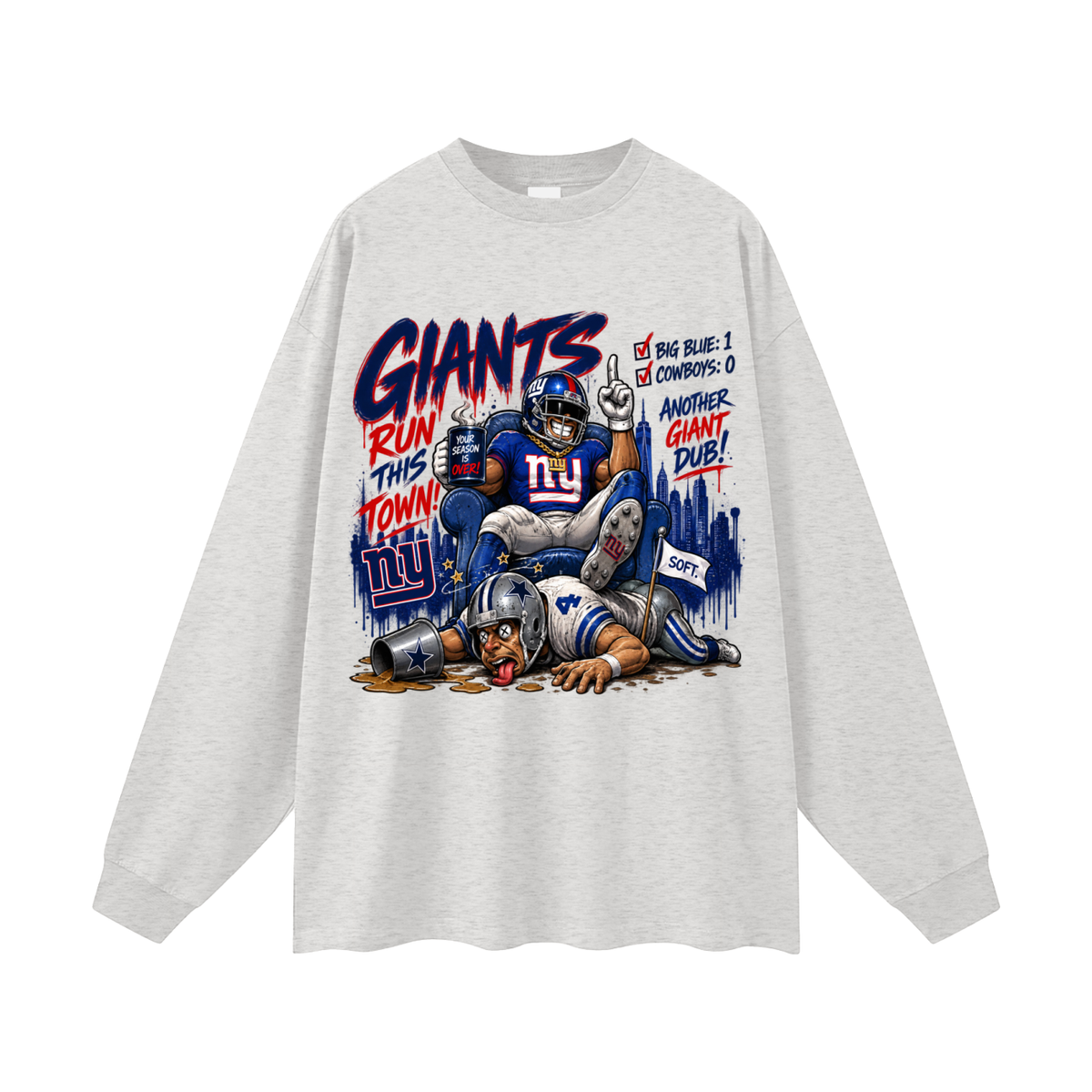 Big Blue Runs This Town Oversized Long Sleeve Tee