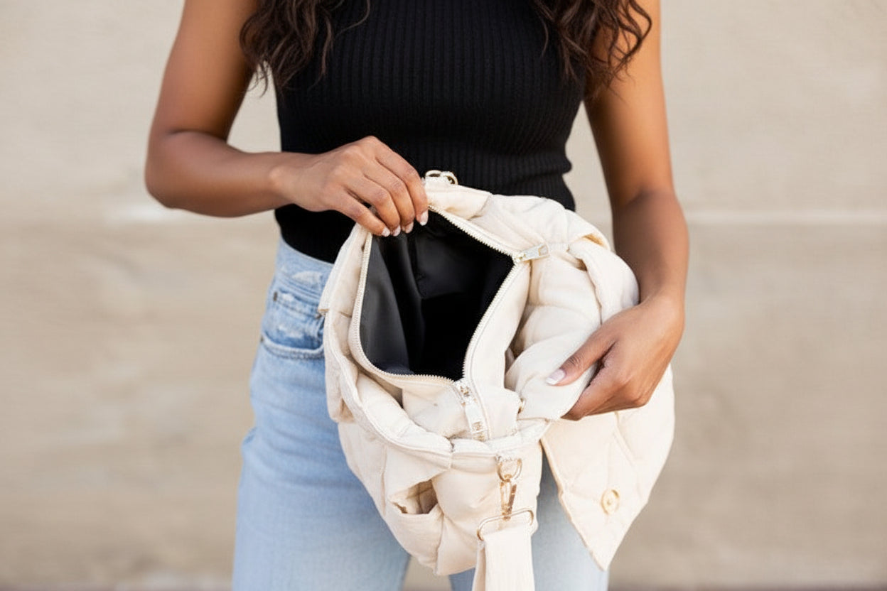 Romy fold-over puffer crossbody quilted bag with pouch