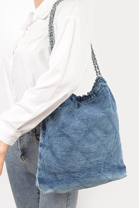 Denim Quilted Large Shoulder Bag