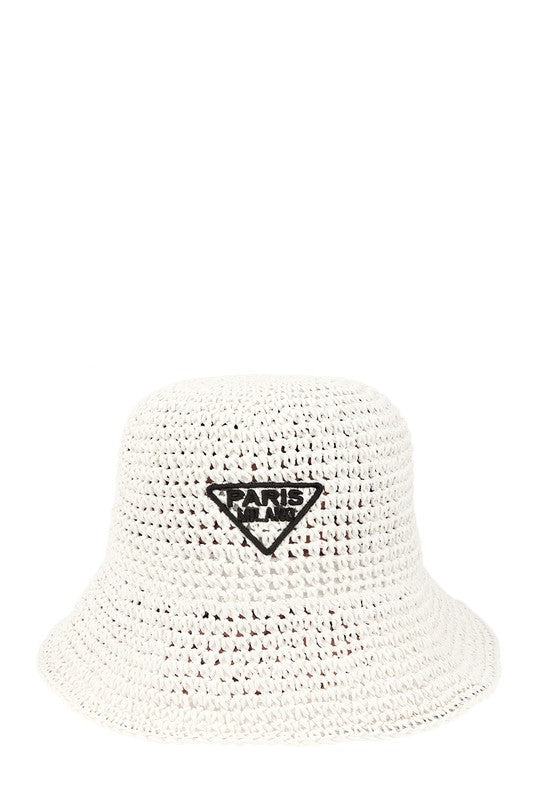 PARIS Embroidery Straw Bucket Hat