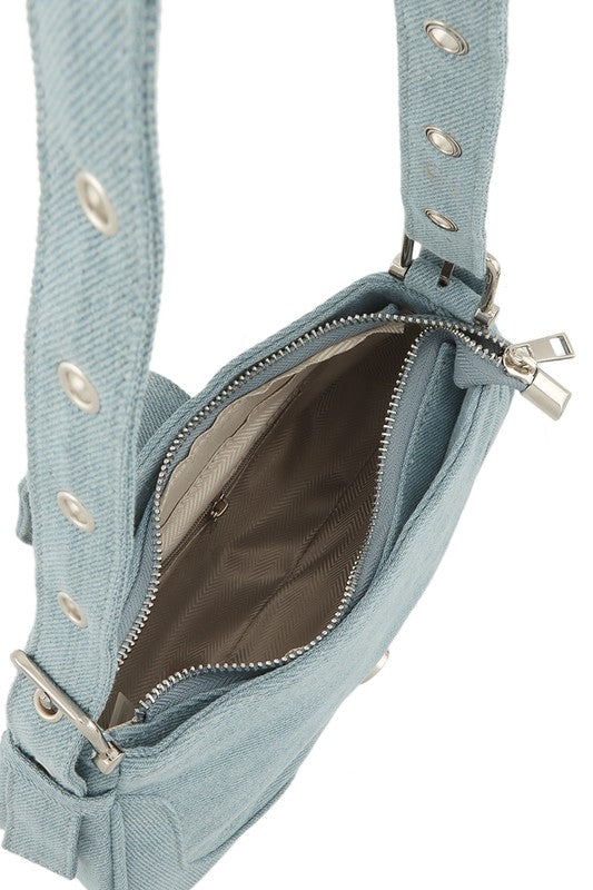 Buckle Denim Shoulder Bag