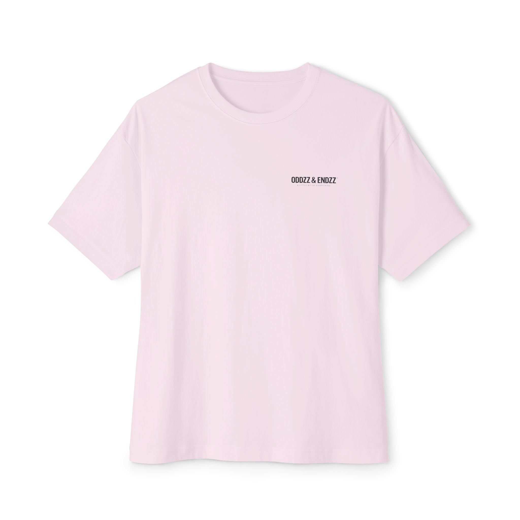 Oversized white streetwear t-shirt featuring the Oddzz & Endzz® signature logo on the back