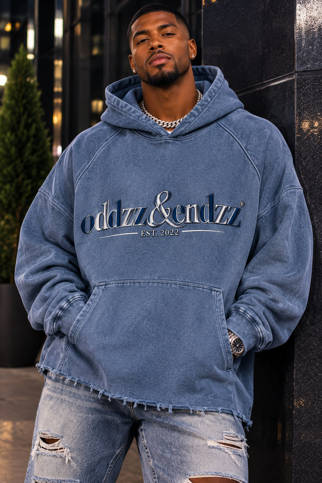 Blueprint Vintage Washed Frayed-Hem Hoodie