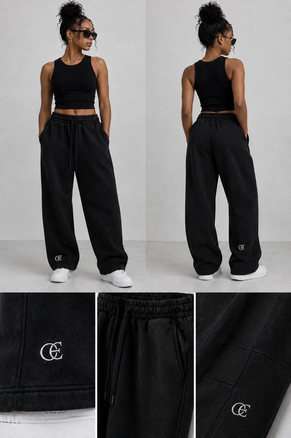O & E Unisex Vintage Wash Barrel Leg Fleece Sweatpants