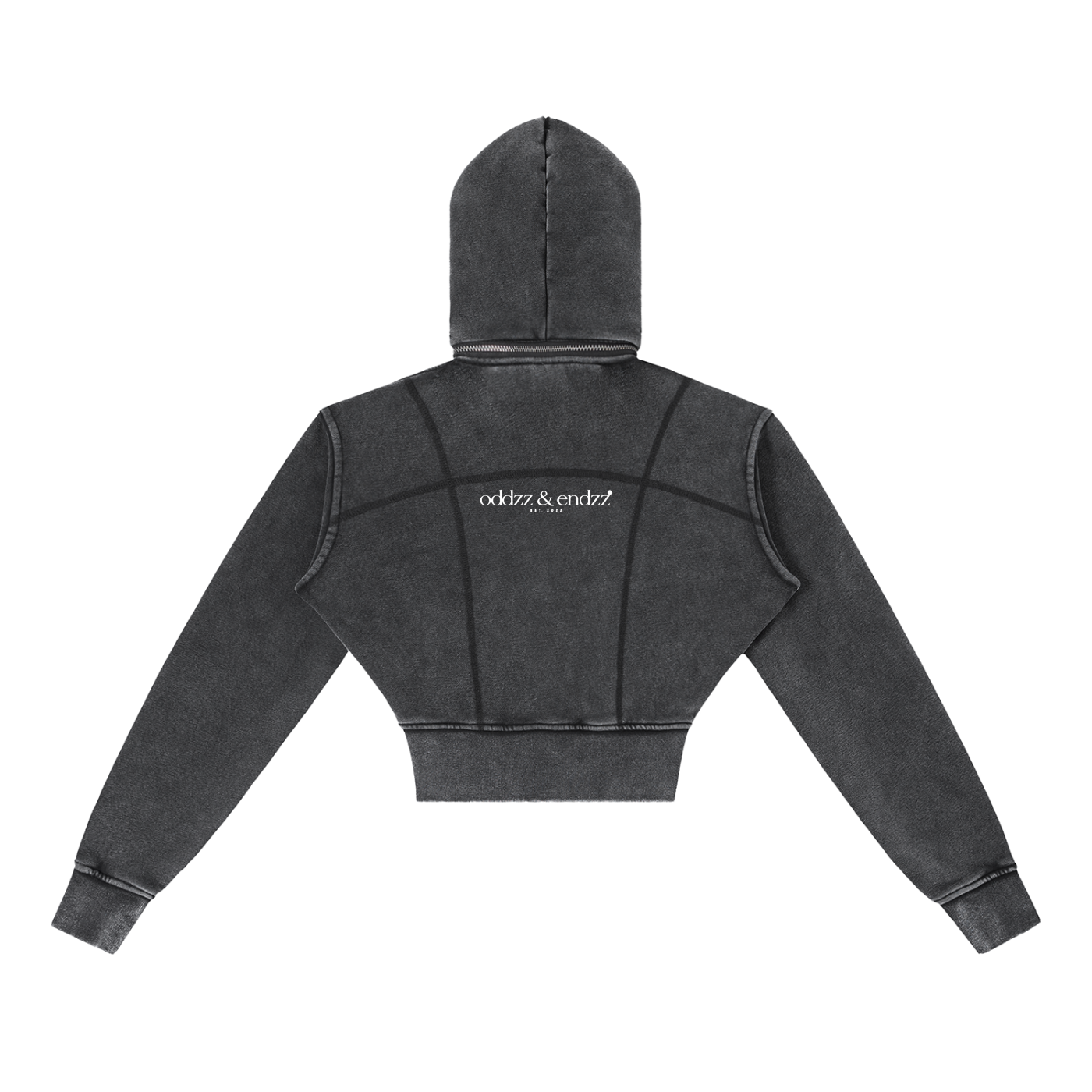 O & E Vintage Wash Cropped Double-Zip Hoodie