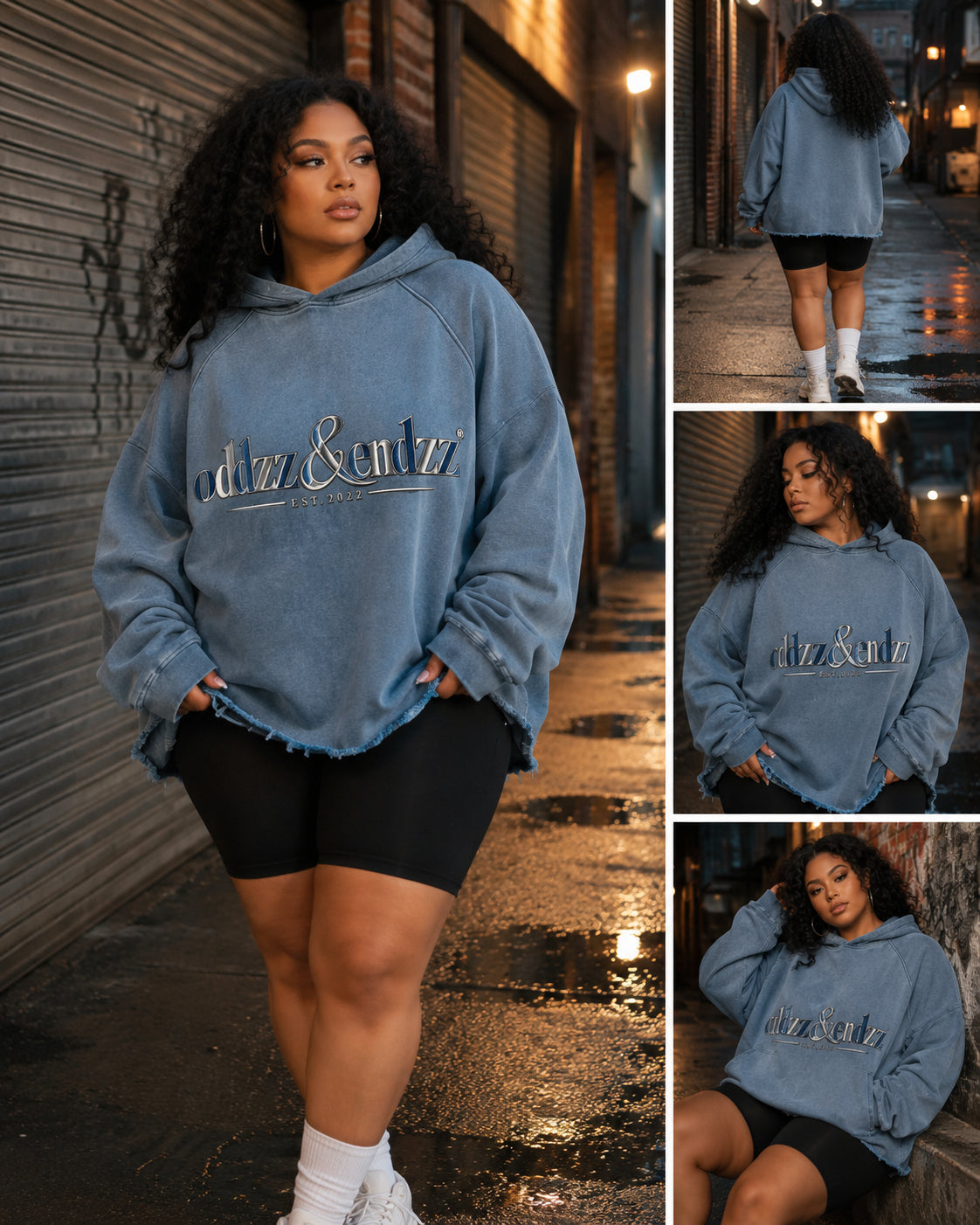 Blueprint Vintage Washed Frayed-Hem Hoodie