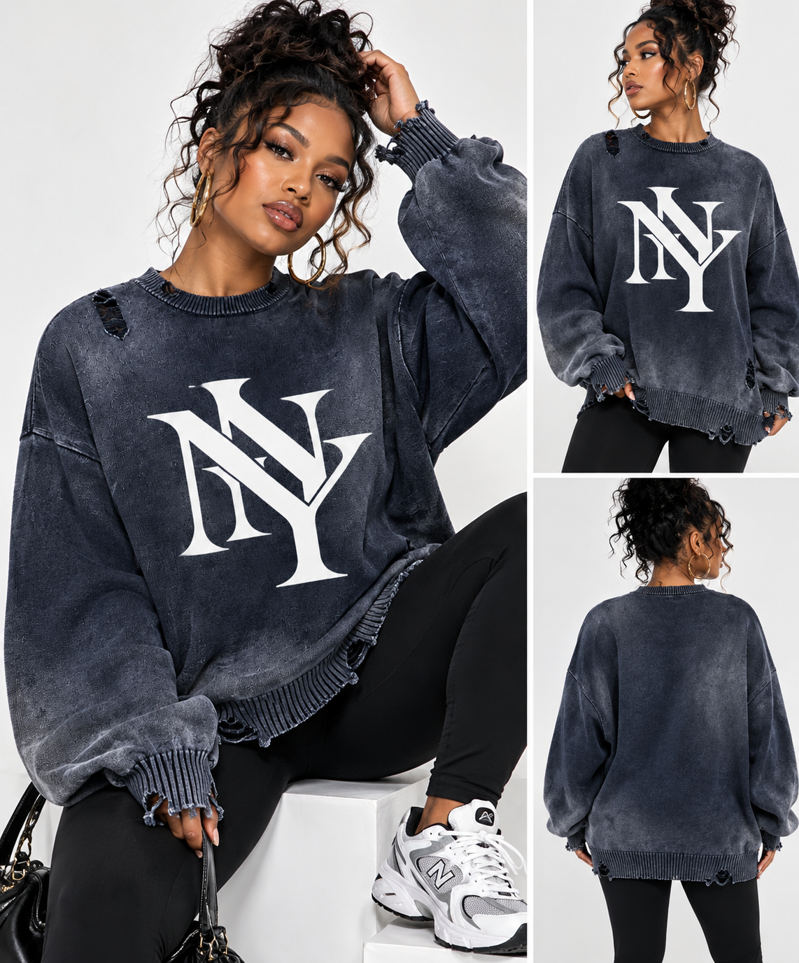 ODDZZ & ENDZZ® SUN FADE DISTRESSED RIPPED CREWNECK SWEATER