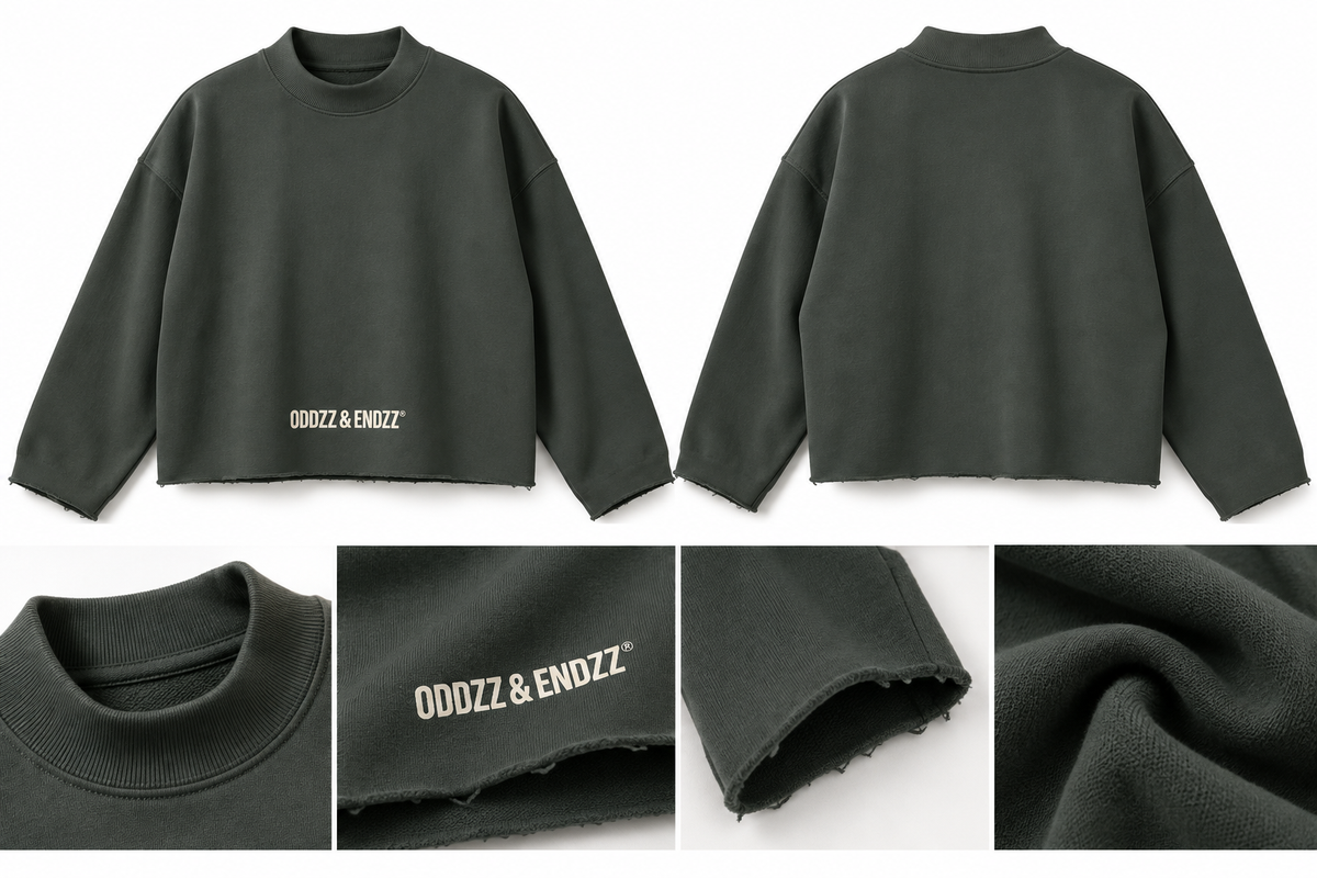 ODDZZ & ENDZZ® UNISEX MOCK NECK RAW EDGE BOXY SWEATSHIRT