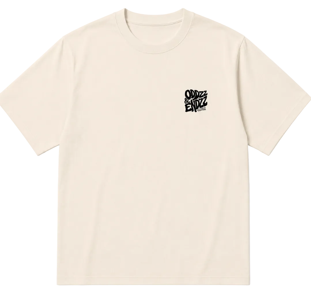 Washed charcoal oversized t-shirt featuring the Oddzz & Endzz® bubble logo back graphic