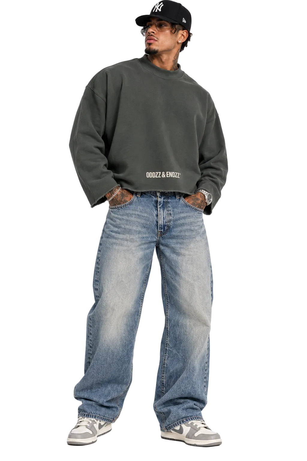 ODDZZ & ENDZZ® UNISEX MOCK NECK RAW EDGE BOXY SWEATSHIRT