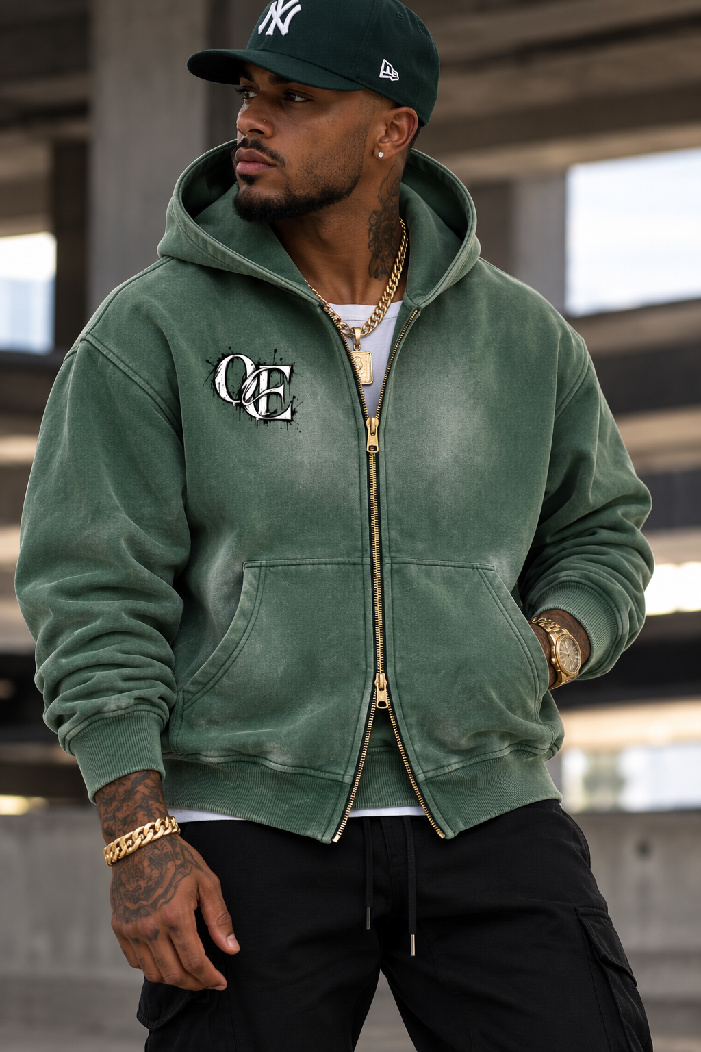 Oddzz & Endzz® Sunfade Two-Way Zipper Boxy Fleece Hoodie