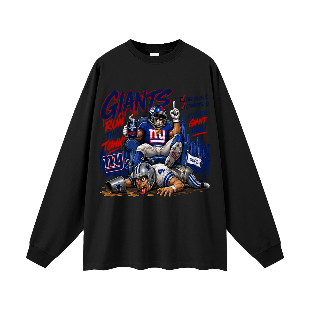 Big Blue Runs This Town Oversized Long Sleeve Tee