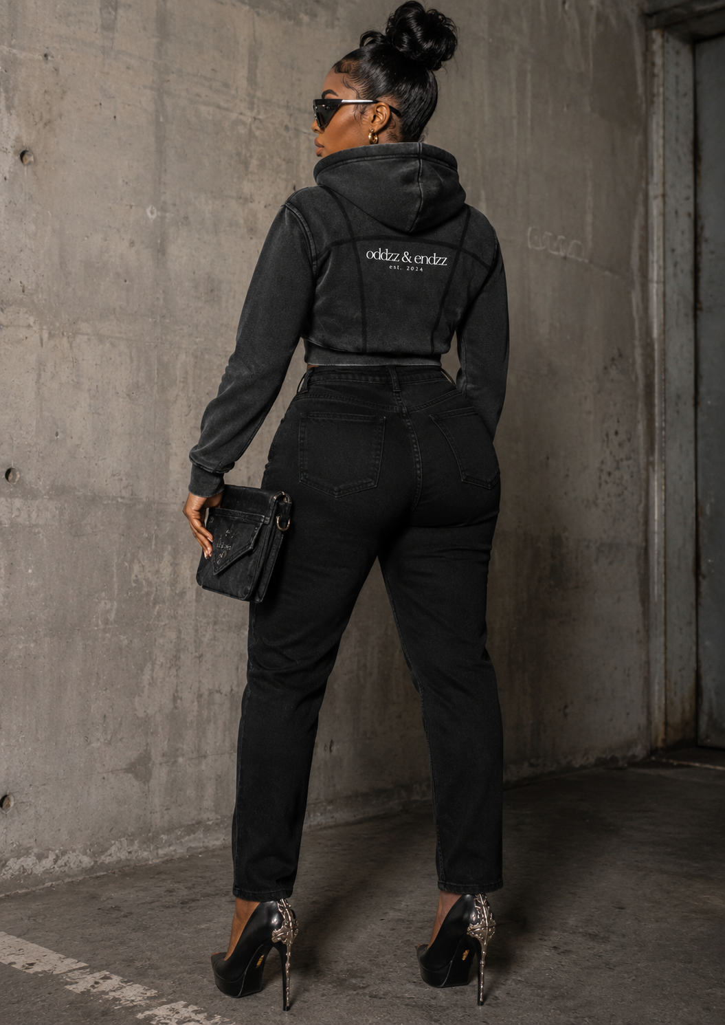 O & E Vintage Wash Cropped Double-Zip Hoodie
